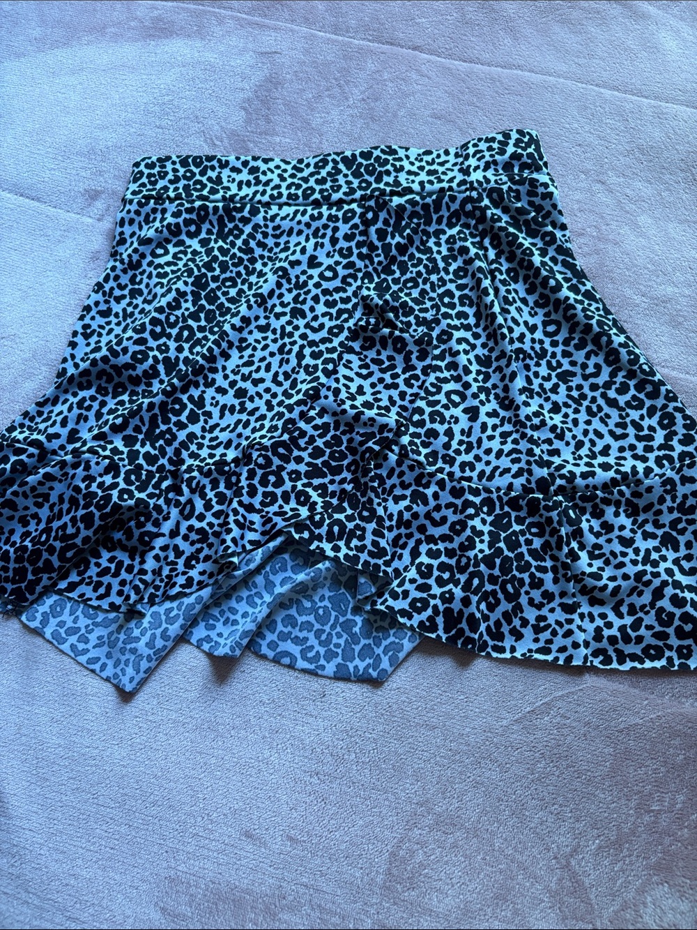Womens Teal Leopard Print Ruffle Skirt-Shorts